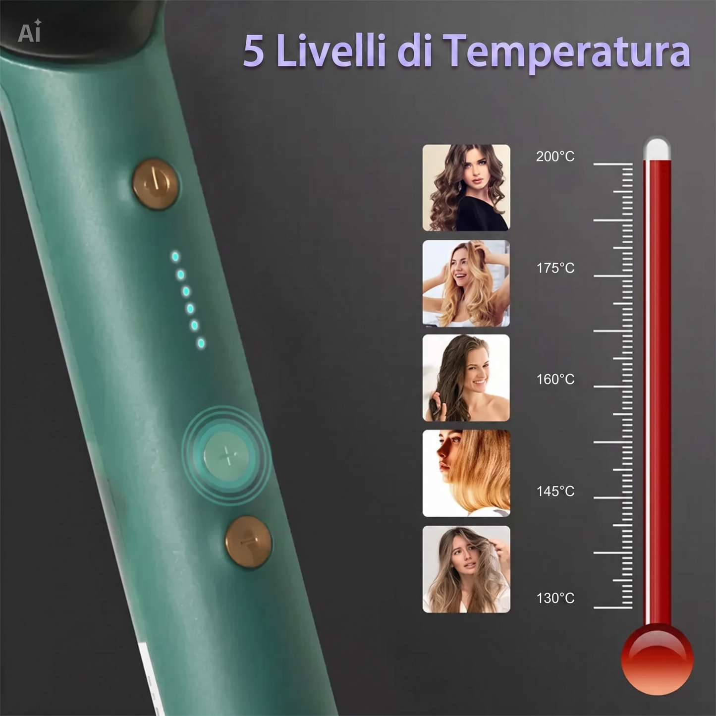 Spazzola Lisciante Elettrica per Capelli – Piastra con 5 Livelli Temperatura, LED Indicatore, Cavo 140cm, 35W, Per Lisciare e Pettinare