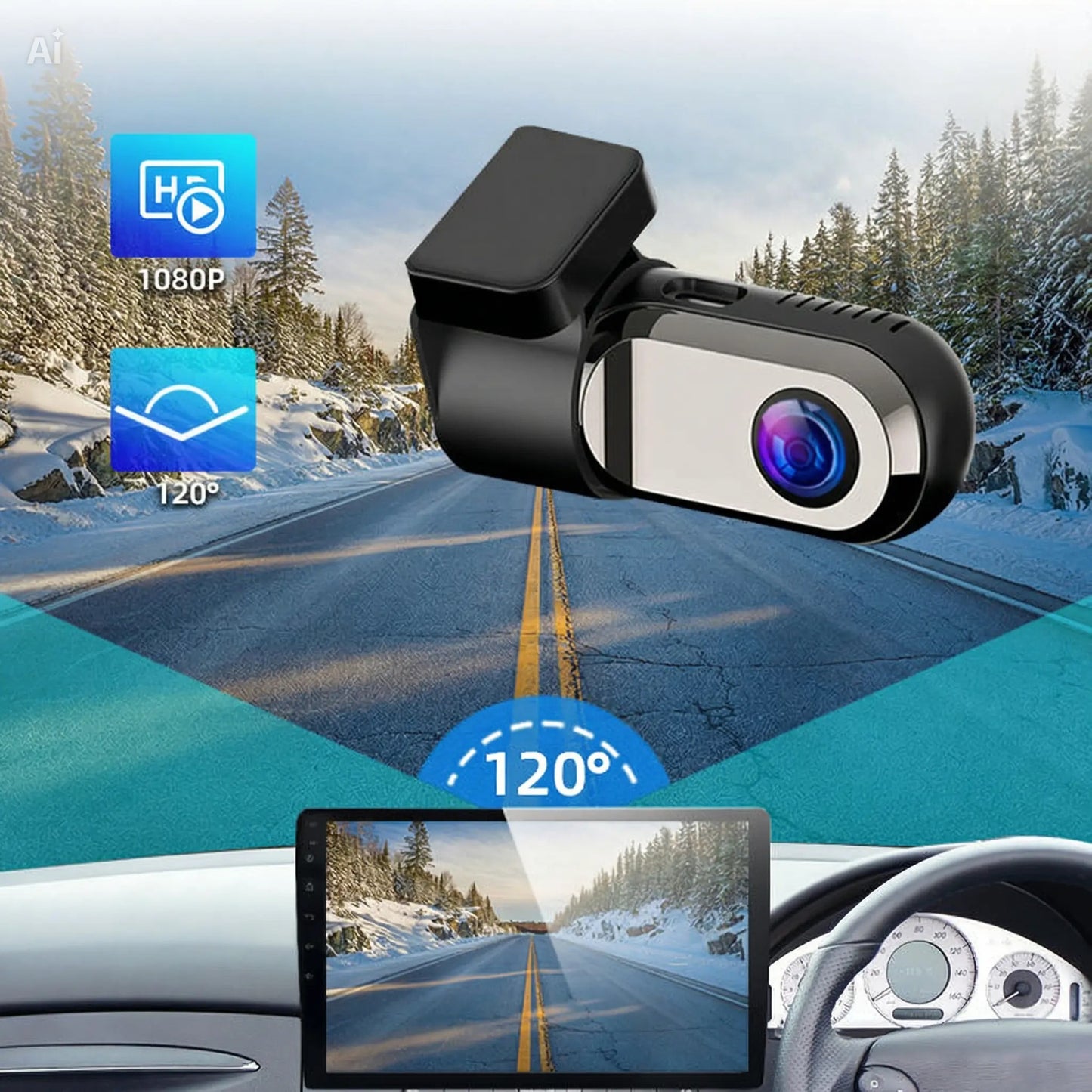 Dash Cam Auto mini Full HD 1080P – Videocamera Auto Grandangolare 120° con Visione Notturna, Monitoraggio Parcheggio 24h, Sensore G, Registrazione in Loop – Senza Schermo visione su cellulare