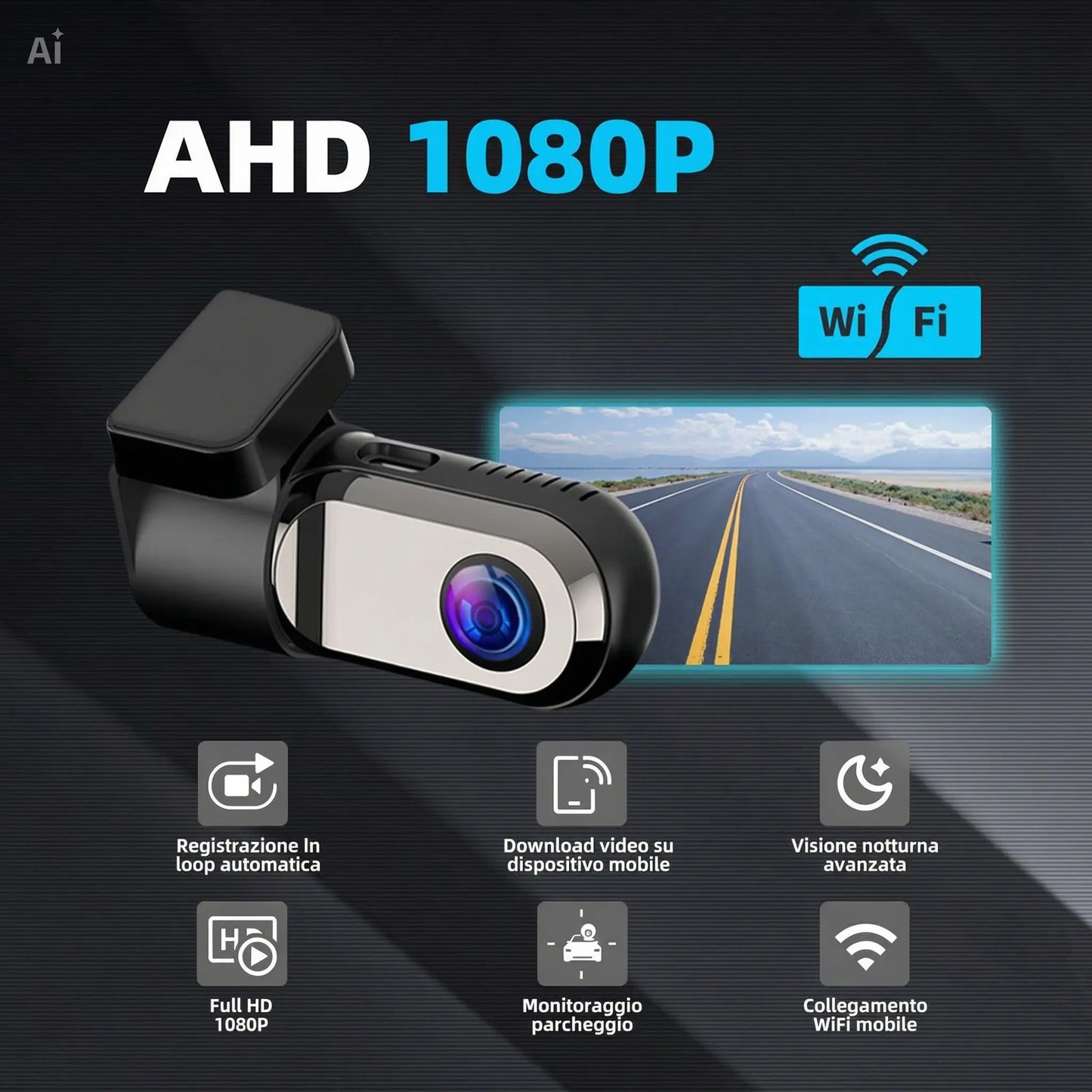 Dash Cam Auto mini Full HD 1080P – Videocamera Auto Grandangolare 120° con Visione Notturna, Monitoraggio Parcheggio 24h, Sensore G, Registrazione in Loop – Senza Schermo visione su cellulare