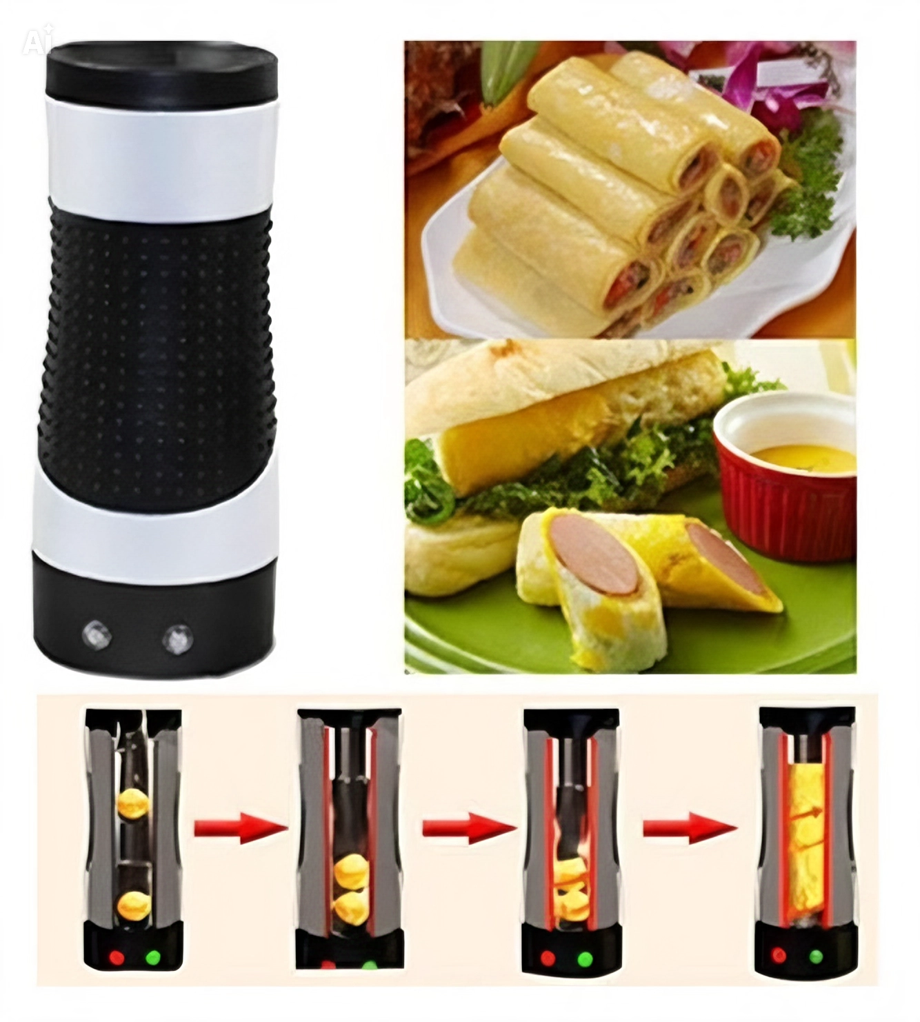 Macchina per Involtini di Uova Elettrica Egg Roll – Cuociuova Automatico per Colazione con Espulsione, Cottura 5-7 Min, Antiaderente, Anti-Dry – Prepara Frittate, Pancetta e Rotoli – Design Compatto