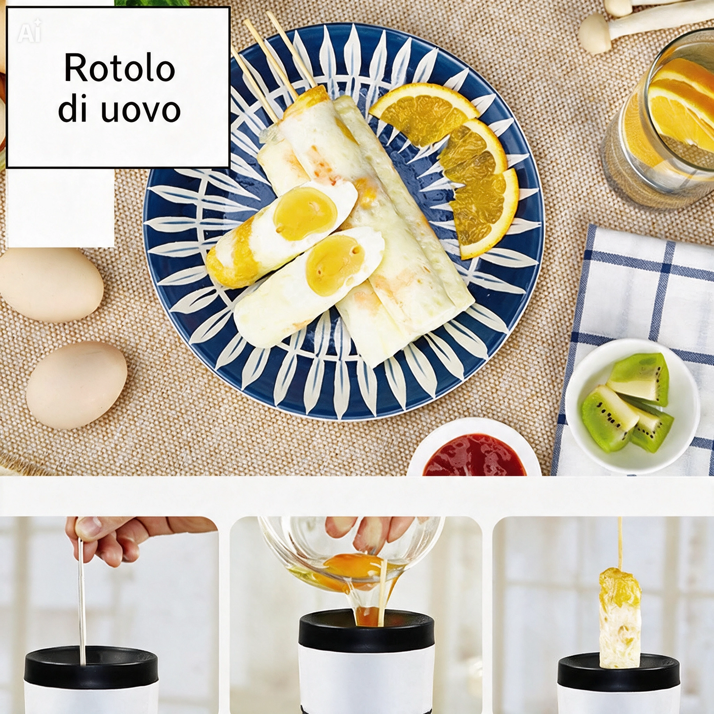 Macchina per Involtini di Uova Elettrica Egg Roll – Cuociuova Automatico per Colazione con Espulsione, Cottura 5-7 Min, Antiaderente, Anti-Dry – Prepara Frittate, Pancetta e Rotoli – Design Compatto