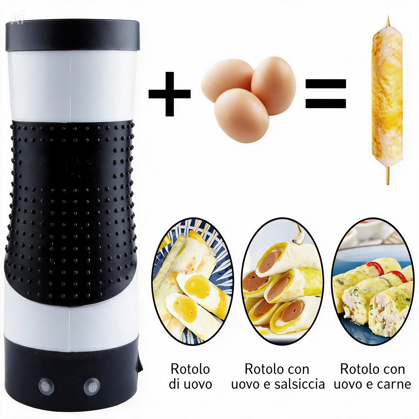 Macchina per Involtini di Uova Elettrica Egg Roll – Cuociuova Automatico per Colazione con Espulsione, Cottura 5-7 Min, Antiaderente, Anti-Dry – Prepara Frittate, Pancetta e Rotoli – Design Compatto
