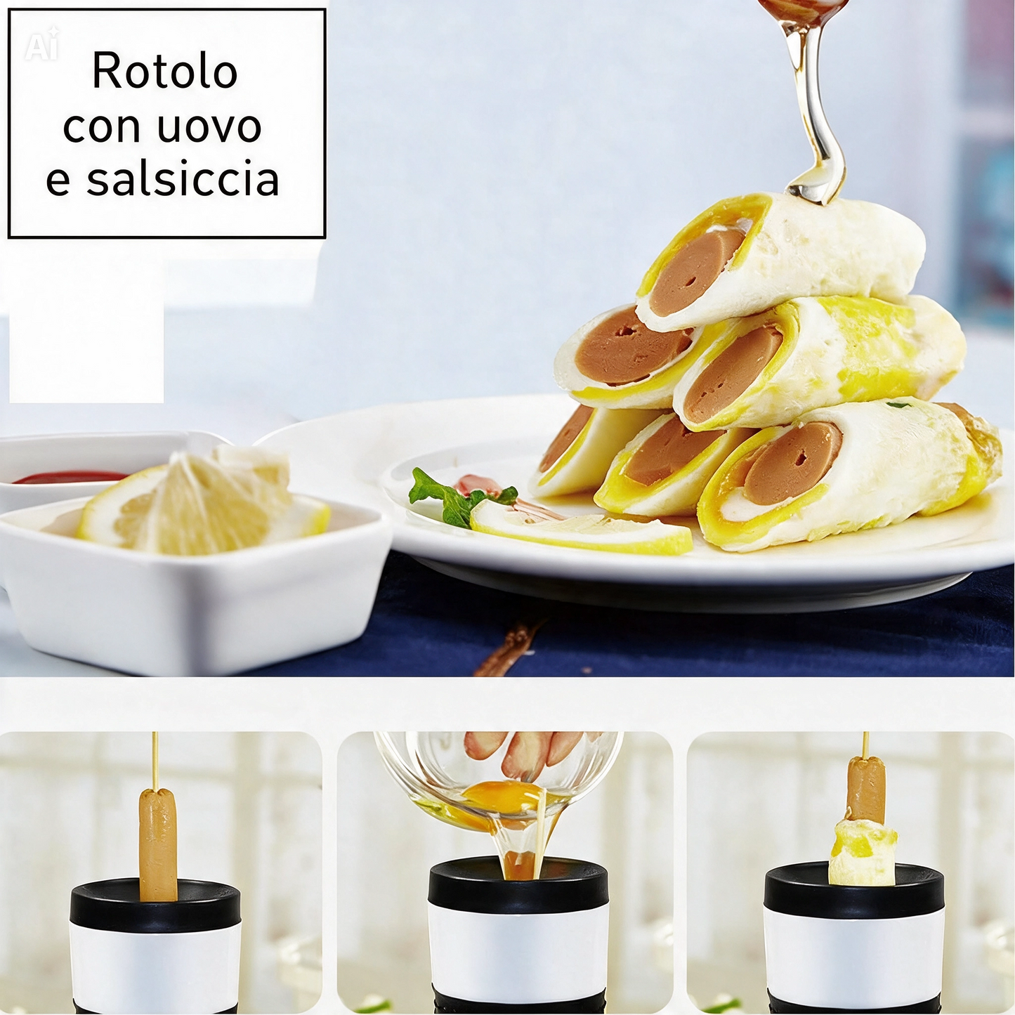 Macchina per Involtini di Uova Elettrica Egg Roll – Cuociuova Automatico per Colazione con Espulsione, Cottura 5-7 Min, Antiaderente, Anti-Dry – Prepara Frittate, Pancetta e Rotoli – Design Compatto