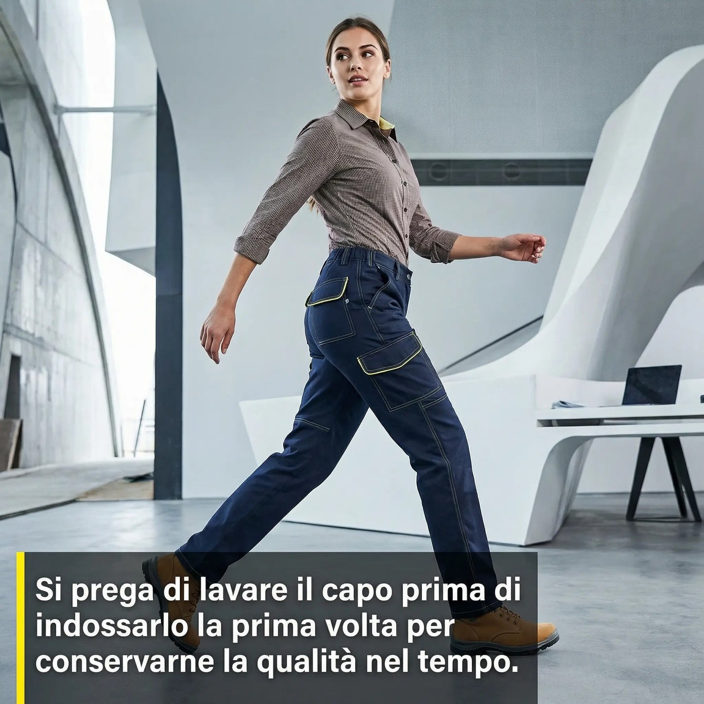 Pantaloni Lavoro Multitasca Uomo Elasticizzati Ripstop - 97% Cotone 3% Elastan - Tasche Portametro e Utensili - Cerniera PVC - Tessuto Prelavato