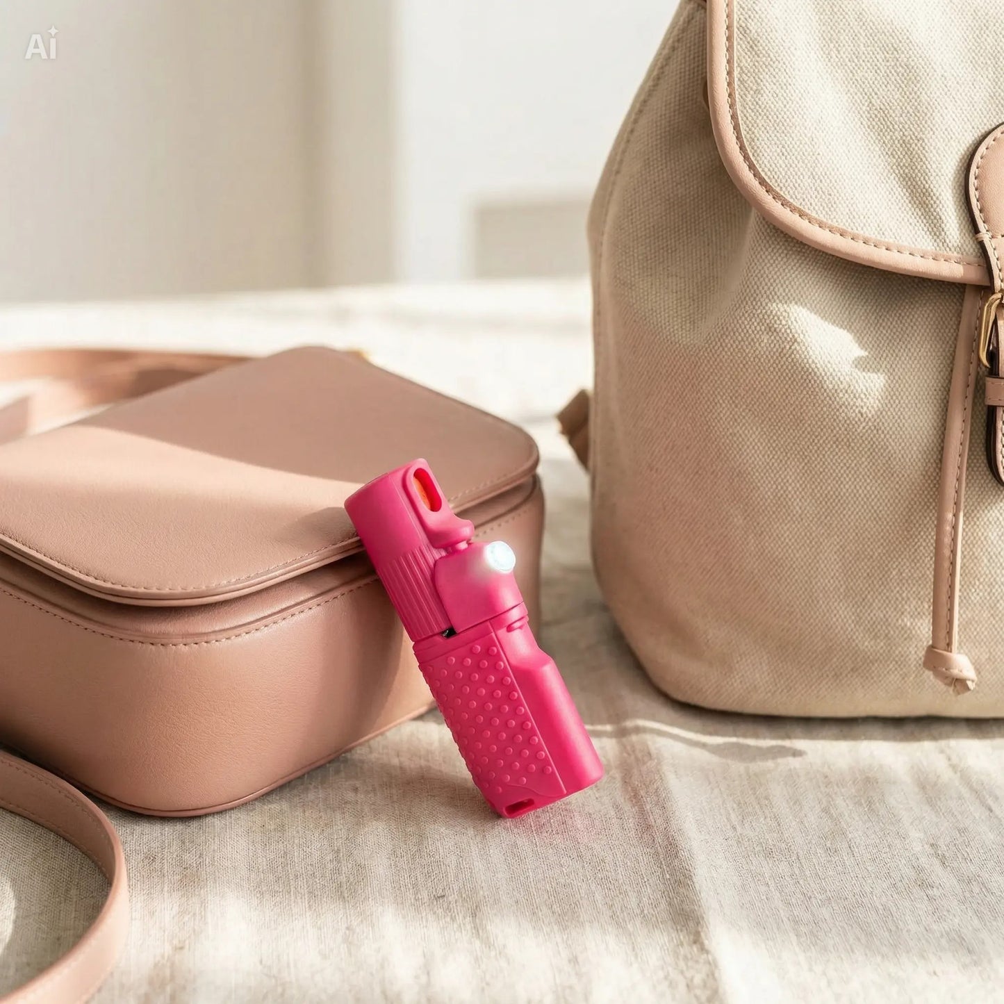 COMPACT AND POWERFUL SPRAY FOR WOMEN Legal Self-Defense 2-in-1 LED + Pink Spray with Heart Pom Pom 15ml 100% legal