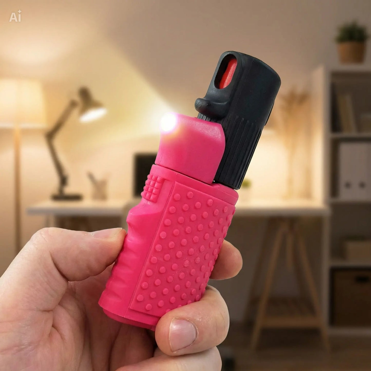 COMPACT AND POWERFUL SPRAY FOR WOMEN Legal Self-Defense 2-in-1 LED + Pink Spray with Heart Pom Pom 15ml 100% legal