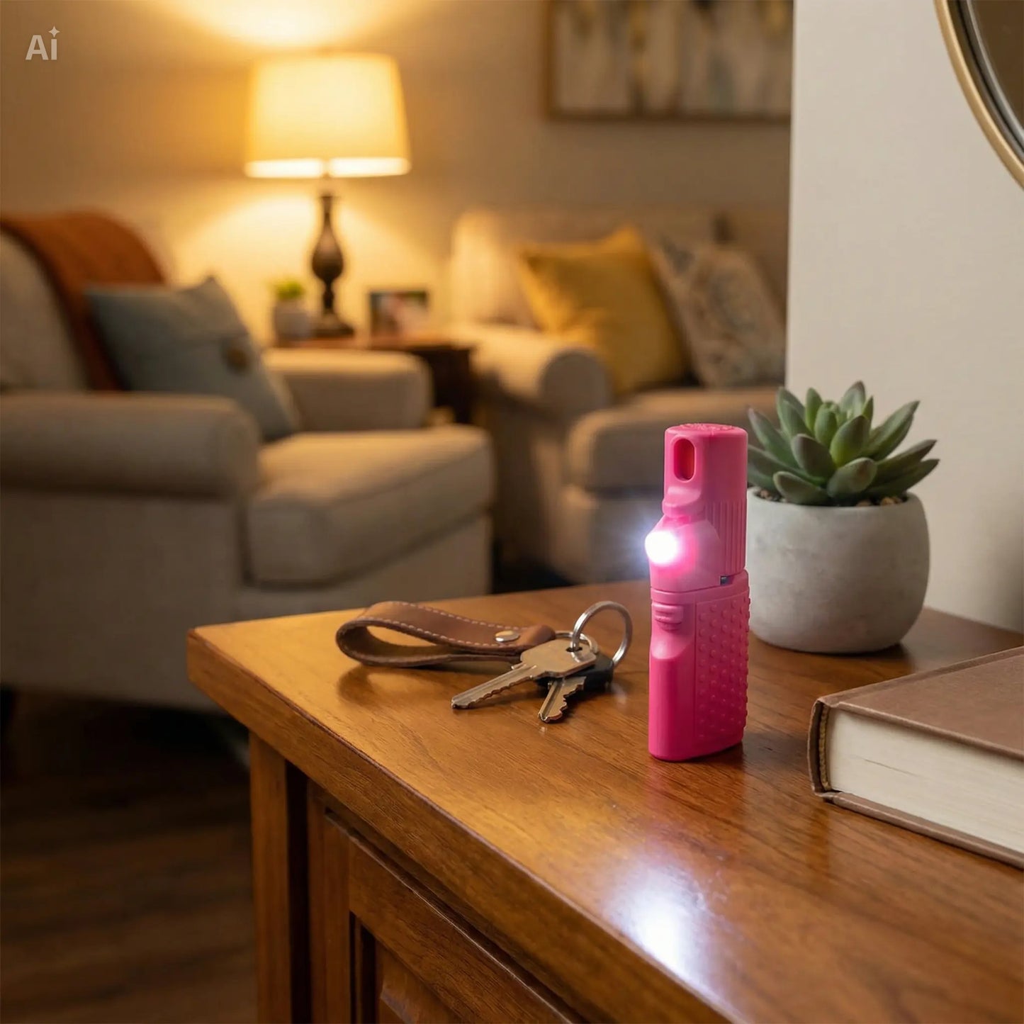 COMPACT AND POWERFUL SPRAY FOR WOMEN Legal Self-Defense 2-in-1 LED + Pink Spray with Heart Pom Pom 15ml 100% legal