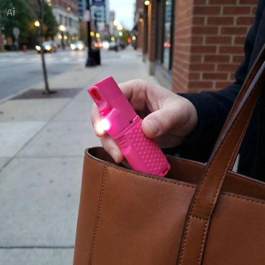 COMPACT AND POWERFUL SPRAY FOR WOMEN Legal Self-Defense 2-in-1 LED + Pink Spray with Heart Pom Pom 15ml 100% legal