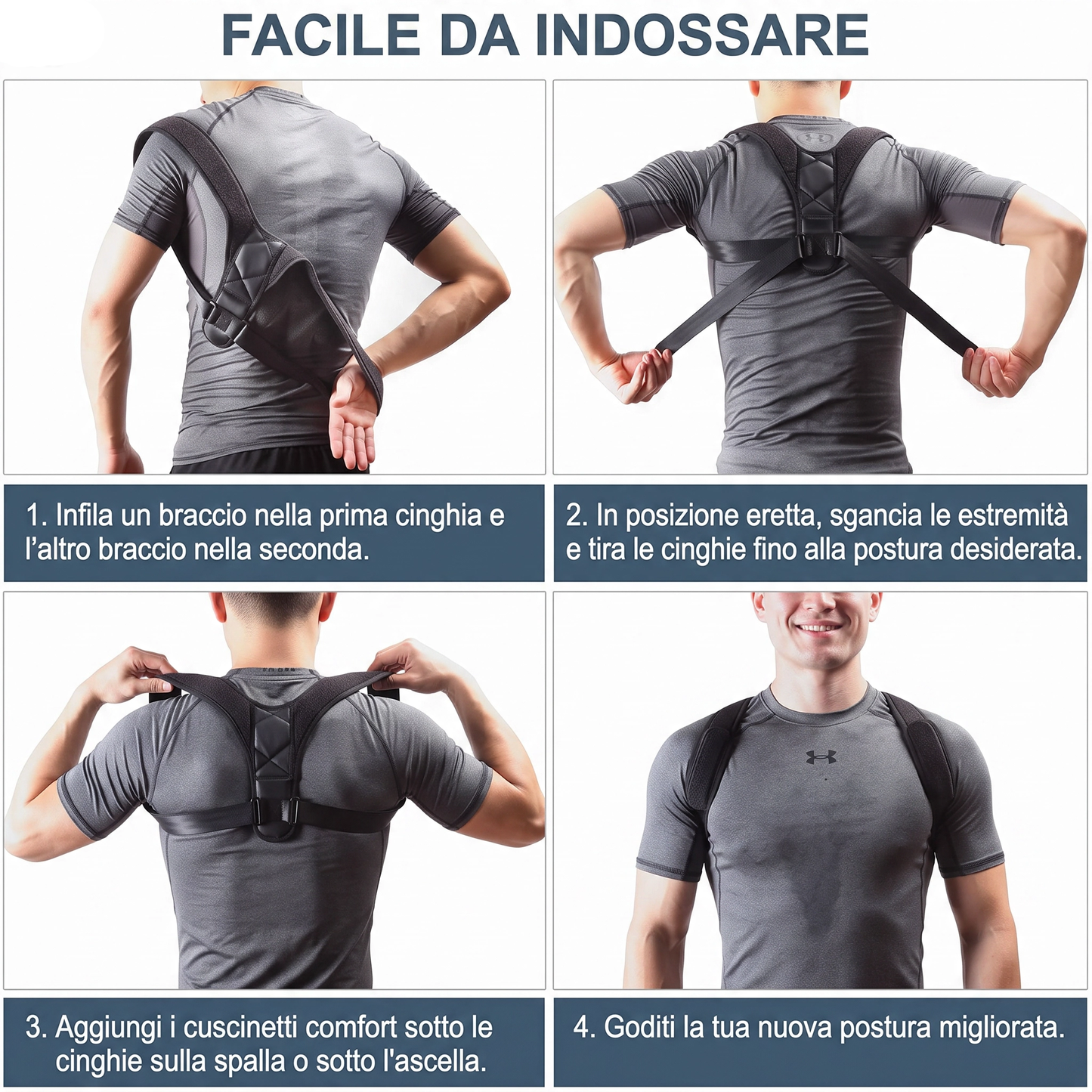 Correttore Postura Unisex per Schiena e Spalle – Fascia Posturale Traspirante Regolabile per Postura Dritta e Raddrizza Spalle – Economico ma Efficace, Discreto Sotto i Vestiti