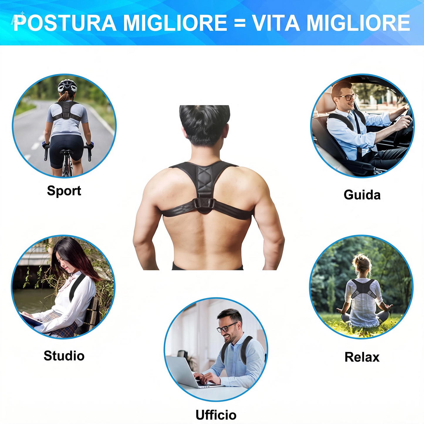 Correttore Postura Unisex per Schiena e Spalle – Fascia Posturale Traspirante Regolabile per Postura Dritta e Raddrizza Spalle – Economico ma Efficace, Discreto Sotto i Vestiti