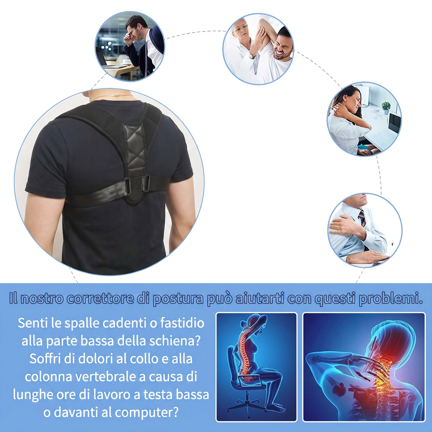 Correttore Postura Unisex per Schiena e Spalle – Fascia Posturale Traspirante Regolabile per Postura Dritta e Raddrizza Spalle – Economico ma Efficace, Discreto Sotto i Vestiti