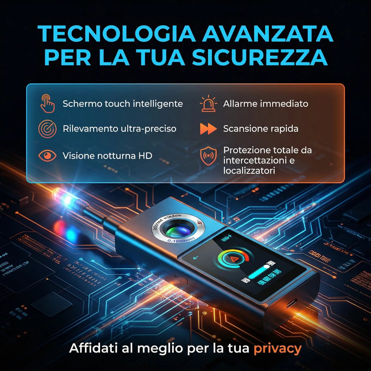 Rilevatore Scanner Professionale di Microspie e Telecamere 50MHz-8GHz - Rileva GPS, Microfoni, Microcamere Wireless - Bonifica TOTALE - Schermo Touch - Portatile Auto Ufficio Viaggi GUARDIAN 888