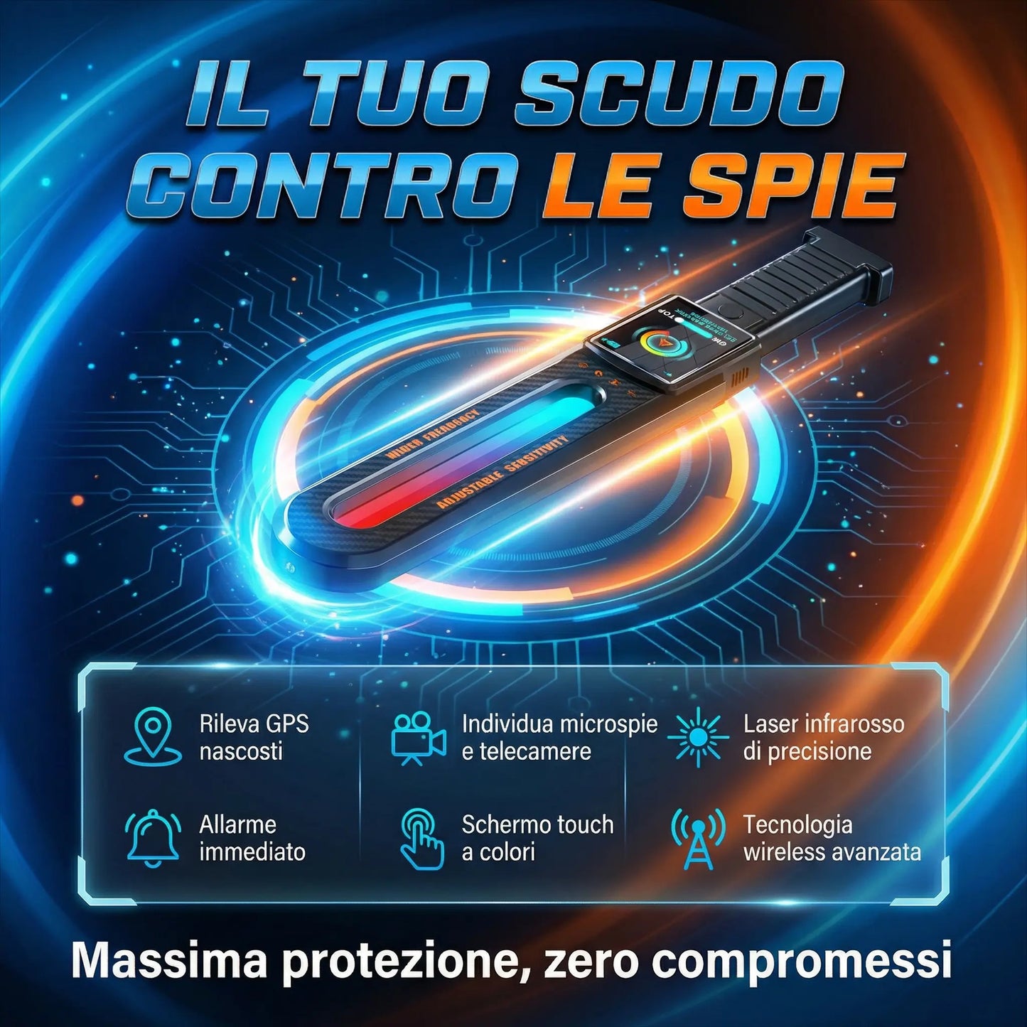 Rilevatore Scanner Professionale di Microspie e Telecamere 50MHz-8GHz - Rileva GPS, Microfoni, Microcamere Wireless - Bonifica TOTALE - Schermo Touch - Portatile Auto Ufficio Viaggi GUARDIAN 999