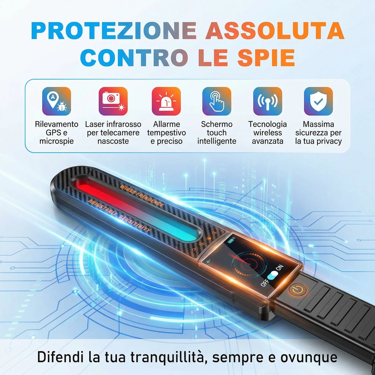 Rilevatore Scanner Professionale di Microspie e Telecamere 50MHz-8GHz - Rileva GPS, Microfoni, Microcamere Wireless - Bonifica TOTALE - Schermo Touch - Portatile Auto Ufficio Viaggi GUARDIAN 999