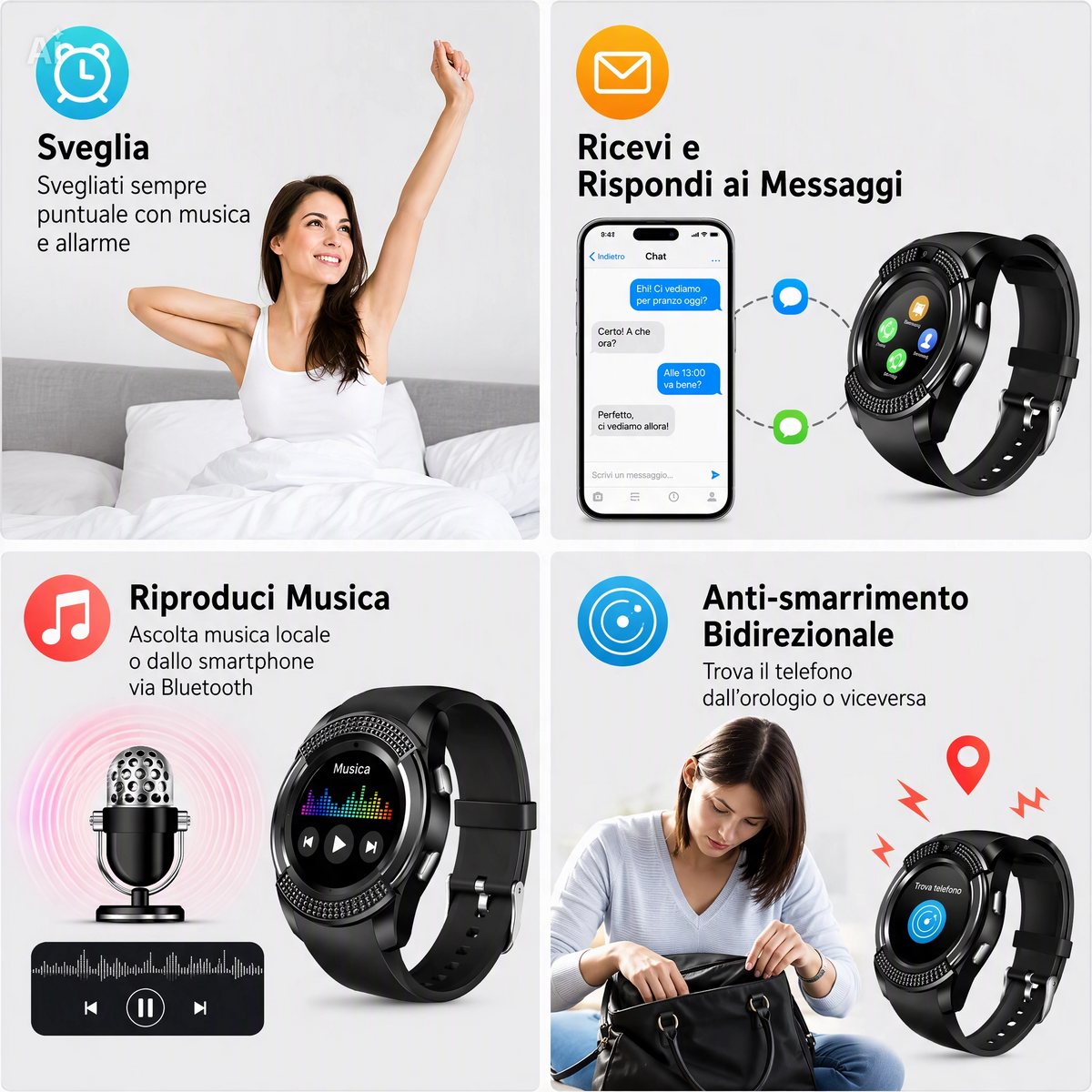 Telefono da Polso con Slot SIM e MicroSD – Orologio Smart TechPro E288 con Fotocamera, Chiamate Indipendenti, Batteria Separata, Display IPS 1.54", Bluetooth – Menu in Inglese