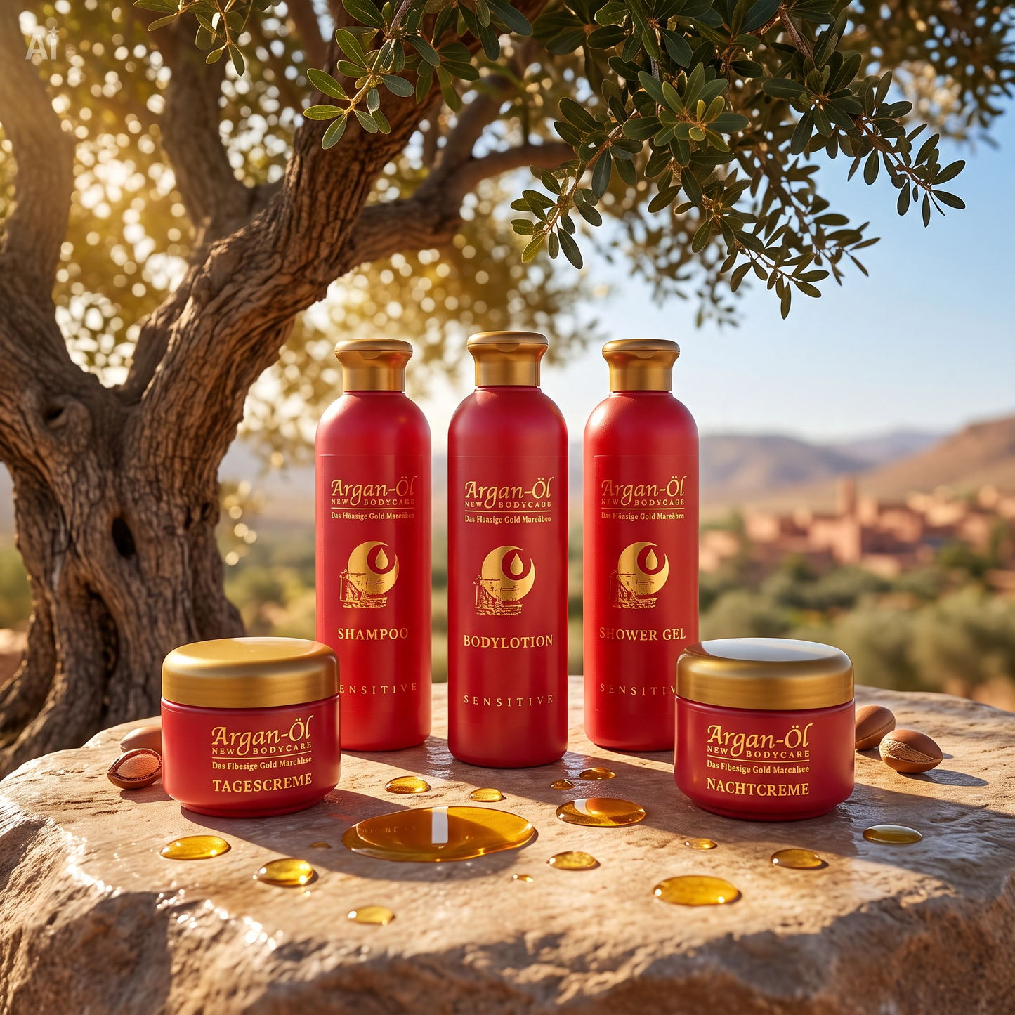 Set Cura del Corpo 5 Pezzi con Olio di Argan – Linea Rigenerante Anti-Age con Shampoo, Lozione Corpo, Gel Doccia, Crema Giorno e Crema Notte