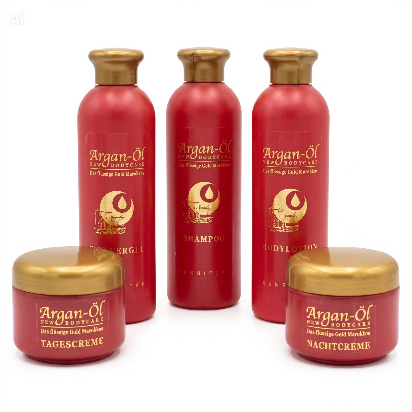 Set Cura del Corpo 5 Pezzi con Olio di Argan – Linea Rigenerante Anti-Age con Shampoo, Lozione Corpo, Gel Doccia, Crema Giorno e Crema Notte