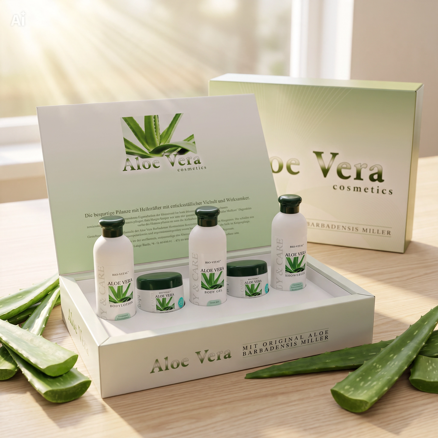 Set Cosmetico 5 Pezzi all'Aloe Vera Barbadensis Miller – Showergel, Bodygel, Bodylotion, Crema e Cool Gel – Cura Idratante e Rigenerante per Tutto il Corpo