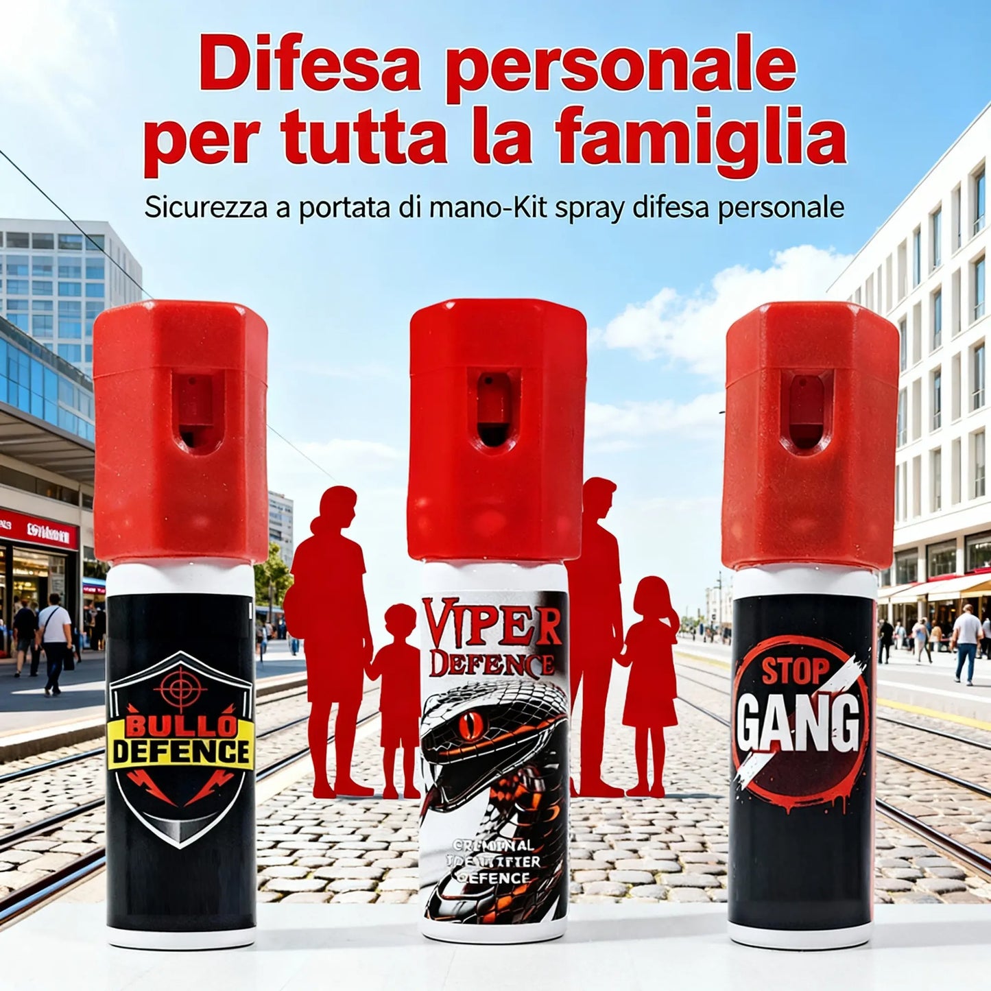 Set Famiglia 3 Erogatori spray antiaggressione Portatili Compatti - Per Zaino, Borsetta e Vita Quotidiana - 15ml l'uno, Getto 3m - modelli Assortiti