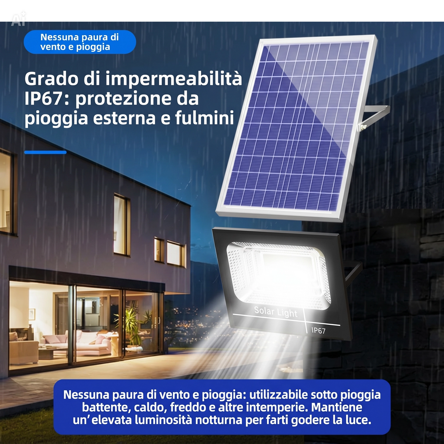 (FARILED_XZ) Mini Faro LED 10W con Pannello Solare da Esterno 1200 Lumen, Impermeabile IP67 - Lampada Solare con Telecomando per Giardino e Terrazzo - Kit Proiettori con Staffe e Viti per Montaggio a Parete