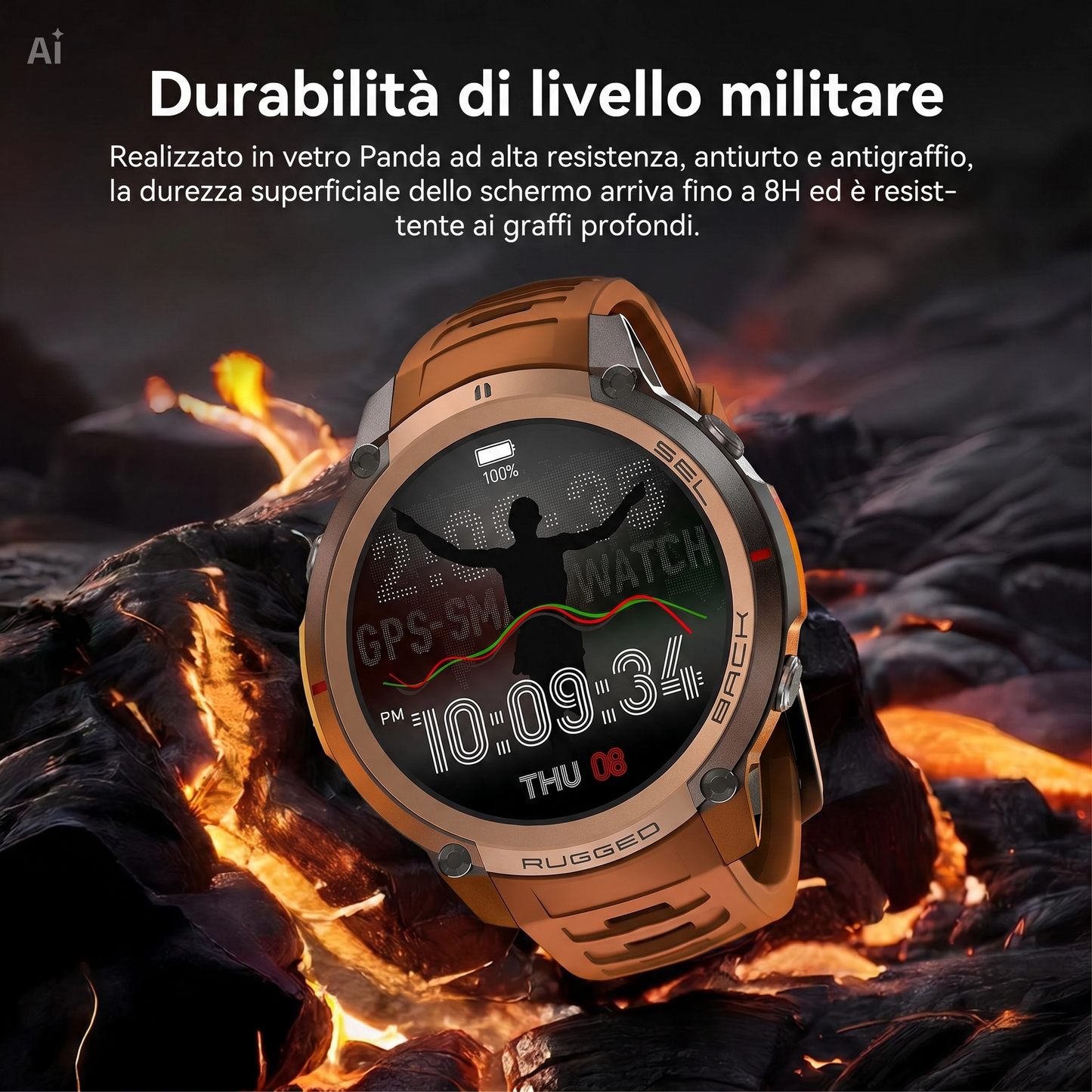 Smartwatch GPS con Mappe Offline, Bussola, Altimetro, Meteo – Orologio con Display AMOLED 1.43", Impermeabile 50M, Monitoraggio Cuore/Ossigeno/Pressione, Cinturino in Gel di Silice