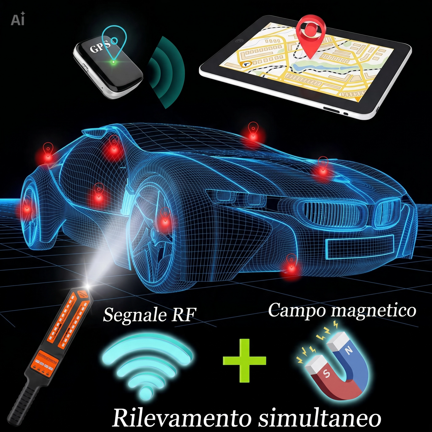(DS-810) Rilevatore Professionale di Microspie e GPS per Auto – Scanner EMF + Wi-Fi + GSM – Doppia Tecnologia Wireless ed Elettromagnetica – Individua Telecamere Nascoste e Dispositivi occultati