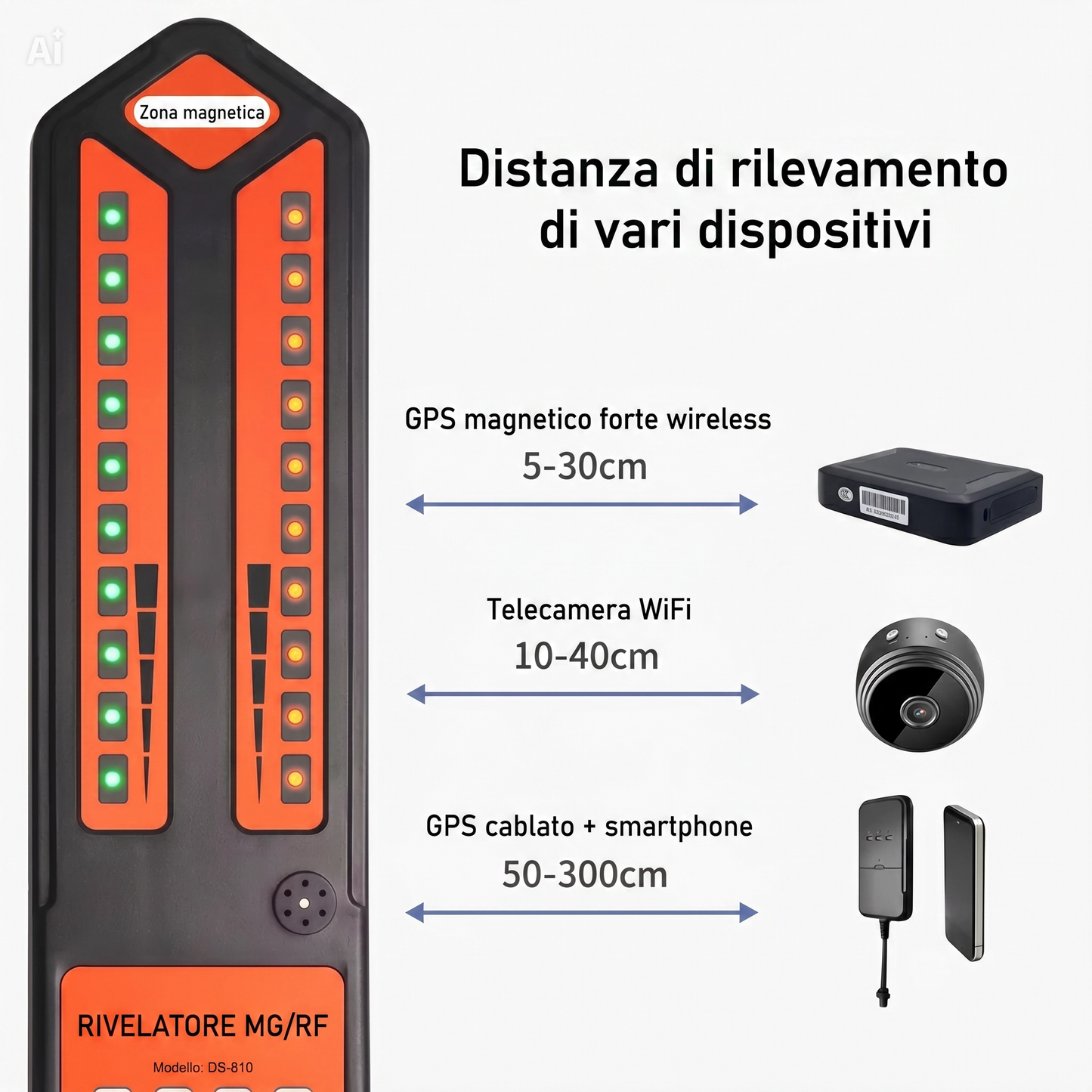 (DS-810) Rilevatore Professionale di Microspie e GPS per Auto – Scanner EMF + Wi-Fi + GSM – Doppia Tecnologia Wireless ed Elettromagnetica – Individua Telecamere Nascoste e Dispositivi occultati