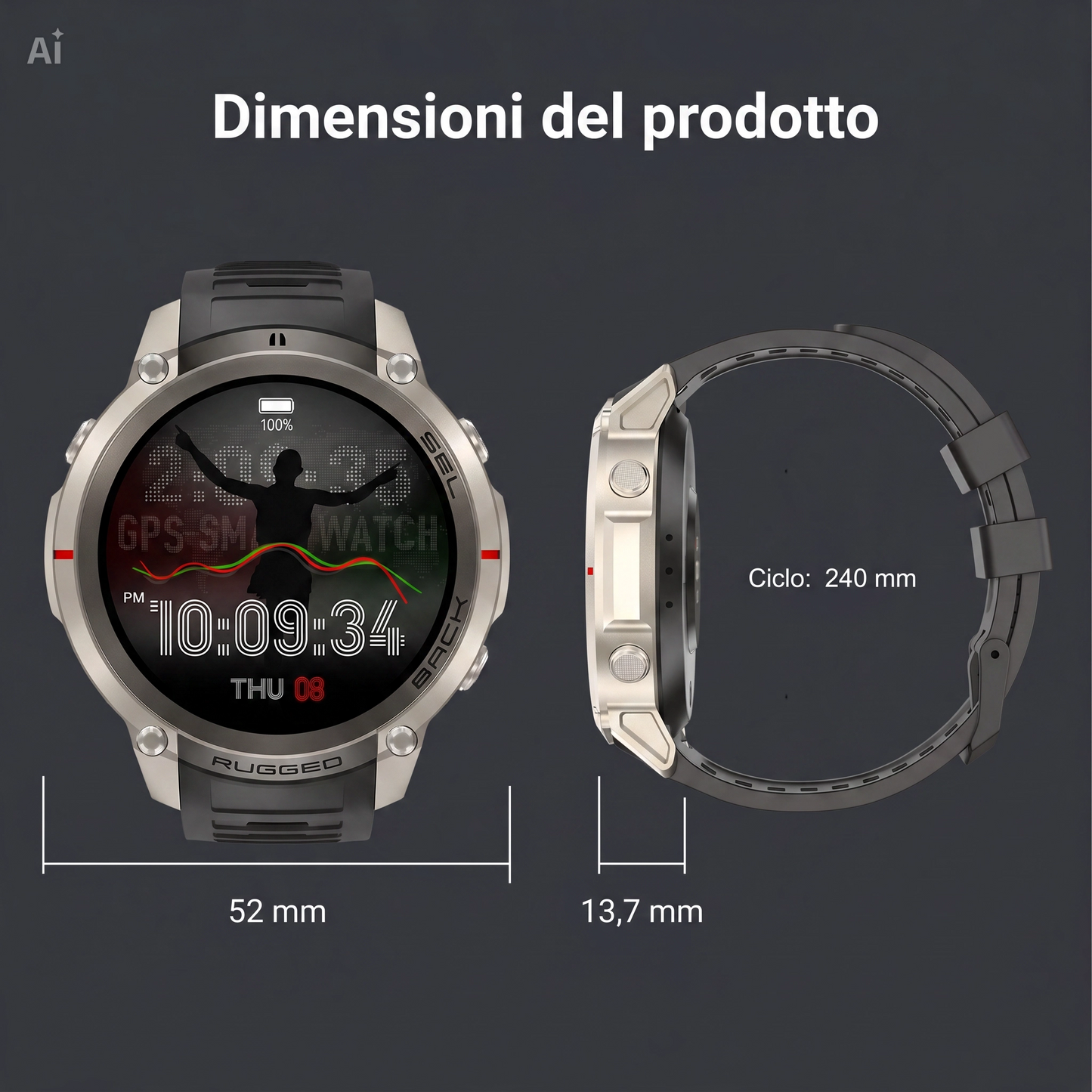 Smartwatch GPS con Mappe Offline, Bussola, Altimetro, Meteo – Orologio con Display AMOLED 1.43", Impermeabile 50M, Monitoraggio Cuore/Ossigeno/Pressione, Cinturino in Gel di Silice