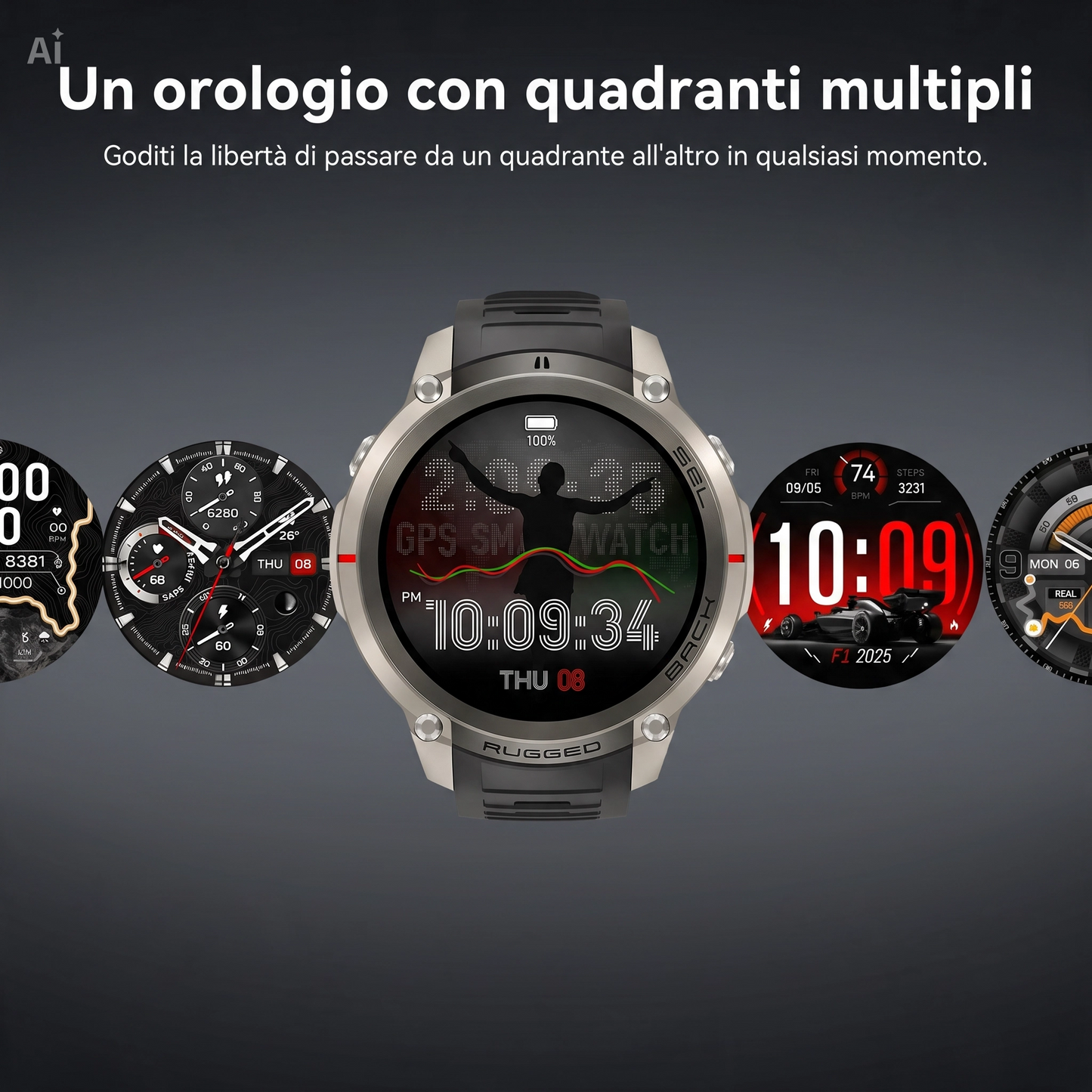Smartwatch GPS con Mappe Offline, Bussola, Altimetro, Meteo – Orologio con Display AMOLED 1.43", Impermeabile 50M, Monitoraggio Cuore/Ossigeno/Pressione, Cinturino in Gel di Silice