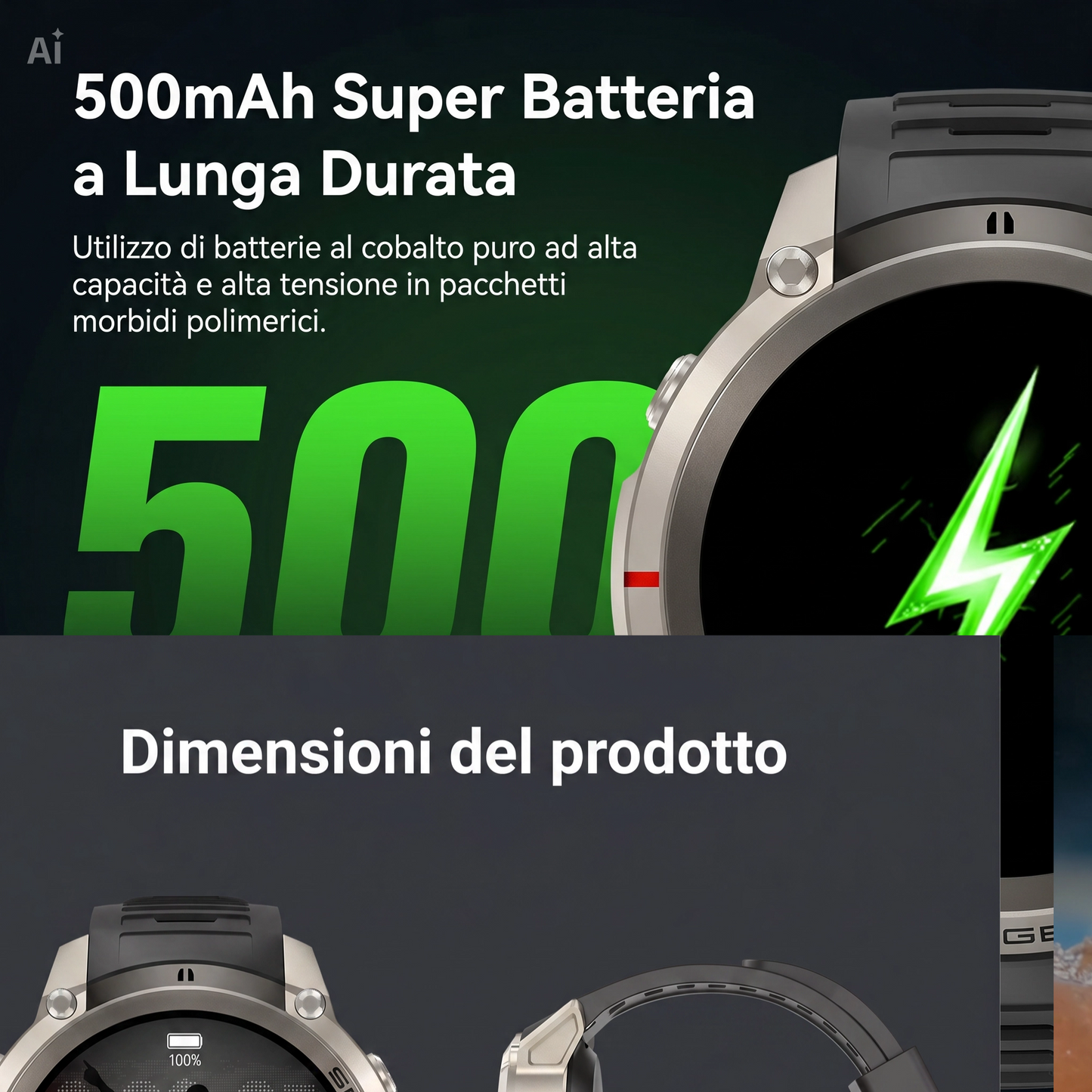 Smartwatch GPS con Mappe Offline, Bussola, Altimetro, Meteo – Orologio con Display AMOLED 1.43", Impermeabile 50M, Monitoraggio Cuore/Ossigeno/Pressione, Cinturino in Gel di Silice