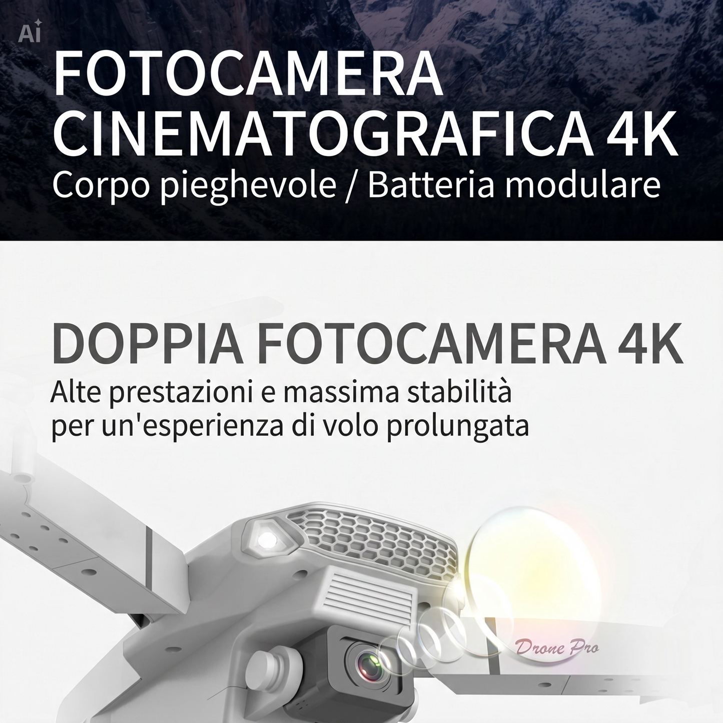 (Predatrone E88 Pro) Drone mini con Doppia Fotocamera 4K HD – Pieghevole con FPV, Hover Automatico – Mini Quadricottero per Principianti Indoor e Outdoor