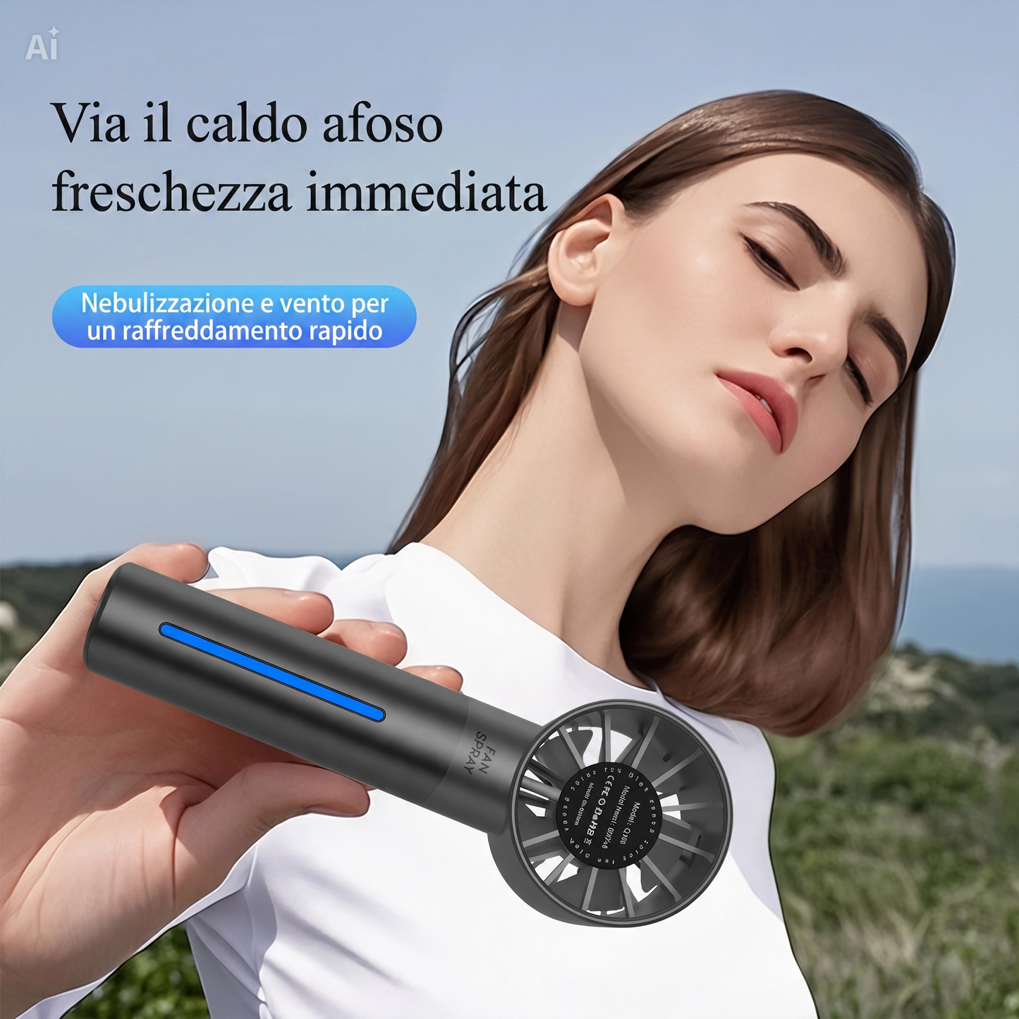 (G106)Mini Ventilatore Portatile con Nebulizzatore e Umidificatore – Raffrescatore USB Ricaricabile con 5 Velocità Touch, Design Compatto e Leggero (150g) – Ideale per Ufficio, Auto, Casa e Outdoor