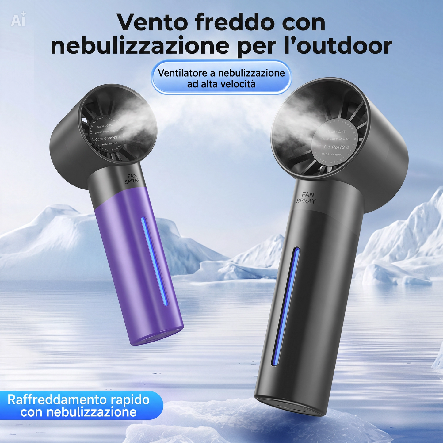 (G106)Mini Ventilatore Portatile con Nebulizzatore e Umidificatore – Raffrescatore USB Ricaricabile con 5 Velocità Touch, Design Compatto e Leggero (150g) – Ideale per Ufficio, Auto, Casa e Outdoor