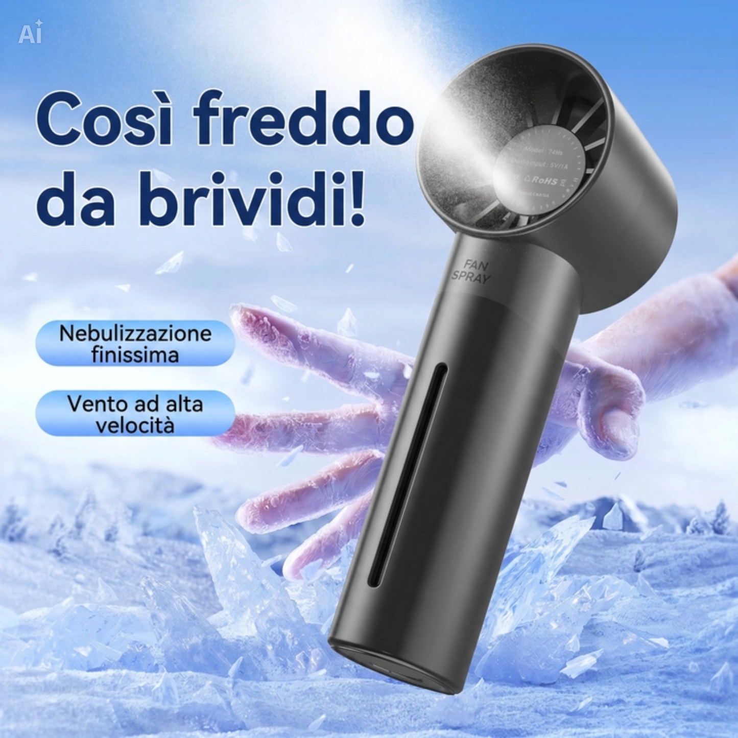 (G106)Mini Ventilatore Portatile con Nebulizzatore e Umidificatore – Raffrescatore USB Ricaricabile con 5 Velocità Touch, Design Compatto e Leggero (150g) – Ideale per Ufficio, Auto, Casa e Outdoor