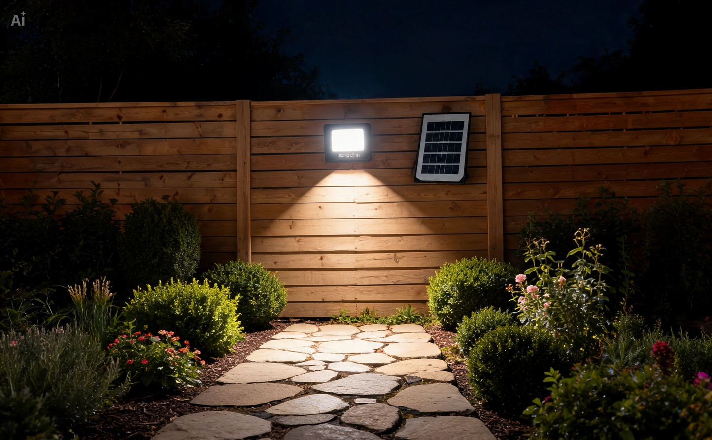 (FARILED_XZ) Mini Faro LED 10W con Pannello Solare da Esterno 1200 Lumen, Impermeabile IP67 - Lampada Solare con Telecomando per Giardino e Terrazzo - Kit Proiettori con Staffe e Viti per Montaggio a Parete