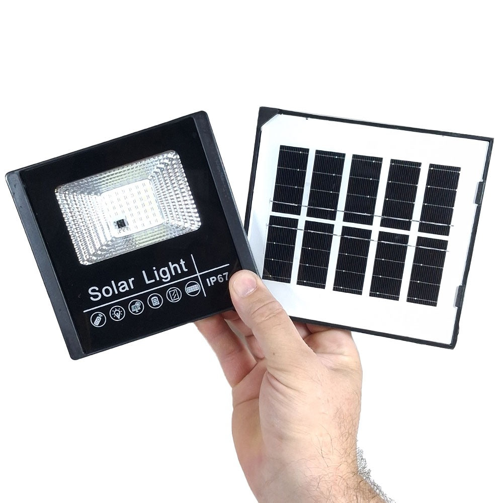(FARILED_XZ) Mini Faro LED 10W con Pannello Solare da Esterno 1200 Lumen, Impermeabile IP67 - Lampada Solare con Telecomando per Giardino e Terrazzo - Kit Proiettori con Staffe e Viti per Montaggio a Parete