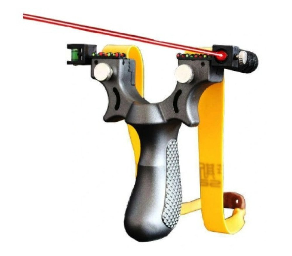 Fionda Laser Professionale con Mirino – Precisione e Potenza per Caccia e Tiro Sportivo, Impugnatura Antiscivolo, Materiale Policarbonato, Leggera 123g – Spara Pietre, Palline e Paintball – Kit Completo con Staffa e Boloboc