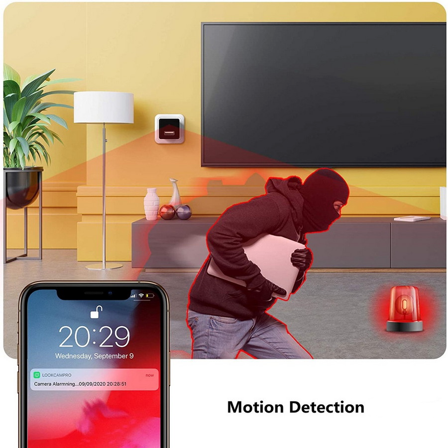 Caricatore USB con Telecamera Wi-Fi 4K/1080P - Telecamera con Visione Notturna, Microfono, Controllo App e Notifiche Movimento - Sorveglianza per Casa e Ufficio