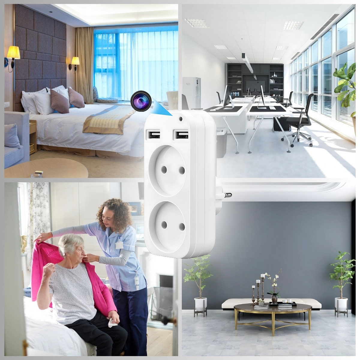 Multipresa con Telecamera WiFi 4K/1080P - Ciabatta Telecamera con Rilevazione Movimento, Controllo App LookCam, 24/7 - Sorveglianza Discreta per Ufficio e Casa