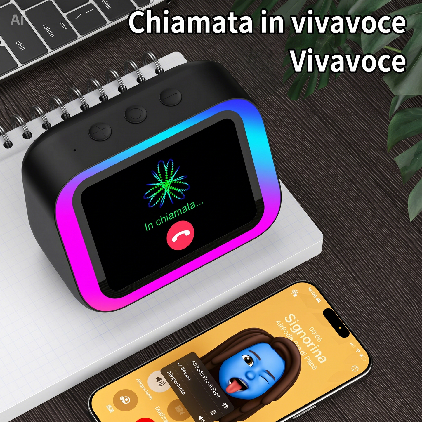 Altoparlante Bluetooth con Display 4" – Smart Speaker con Assistente Vocale, Chiamate, Musica, Meteo, Calendario, Sveglia, Cronometro, Calcolatrice, Orologio Mondiale, Effetti Luce, Cerca Telefono, Fotocamera Remota(Bianco)