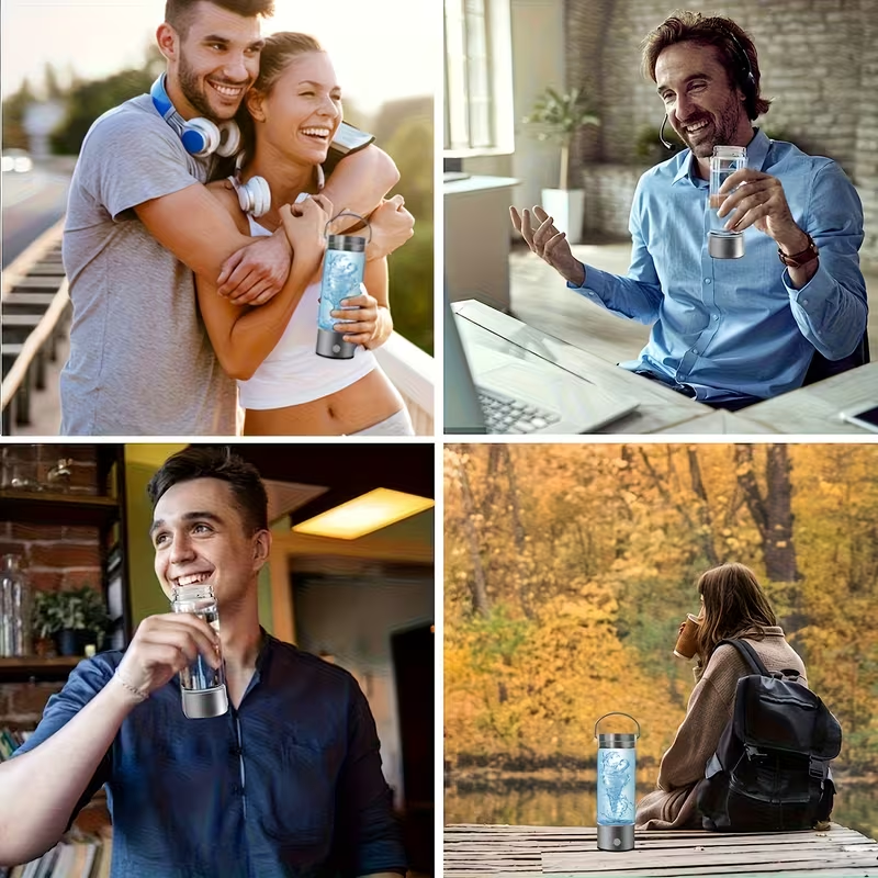 Borraccia Elettrolisi Acqua Idrogenata – Generatore H2 con Tecnologia SPE/PEM Brevettata, Alta Concentrazione 1000-1500 ppb in 3 Minuti, Batteria 1500mAh, Acqua Alcalina pH Negativo – Antiossidante per Sonno e Benessere
