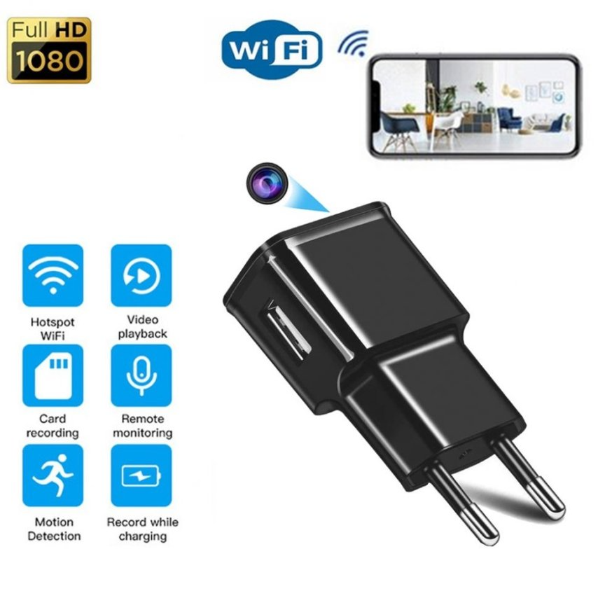 Caricatore USB con Telecamera Wi-Fi 4K/1080P - Telecamera con Visione Notturna, Microfono, Controllo App e Notifiche Movimento - Sorveglianza per Casa e Ufficio