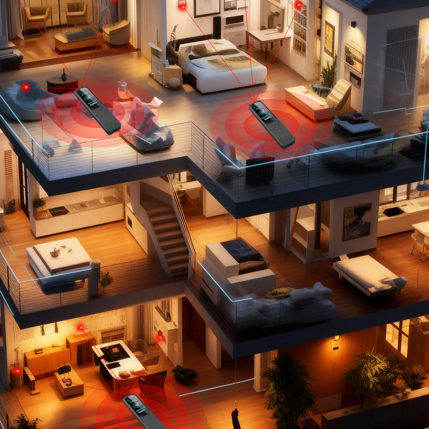 Rilevatore scanner professionale di Microspie e Telecamere 50MHz-8GHz - Rileva GPS Tracker, Microfoni, Telecamere Wireless con Schermo Touch LCD, Portatile per Auto, Ufficio, Viaggi con allarme porta