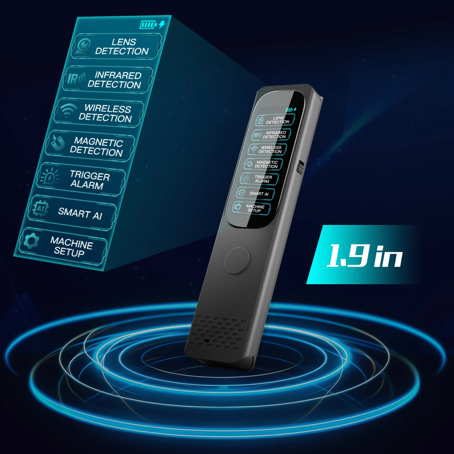 Rilevatore scanner professionale di Microspie e Telecamere 50MHz-8GHz - Rileva GPS Tracker, Microfoni, Telecamere Wireless con Schermo Touch LCD, Portatile per Auto, Ufficio, Viaggi con allarme porta