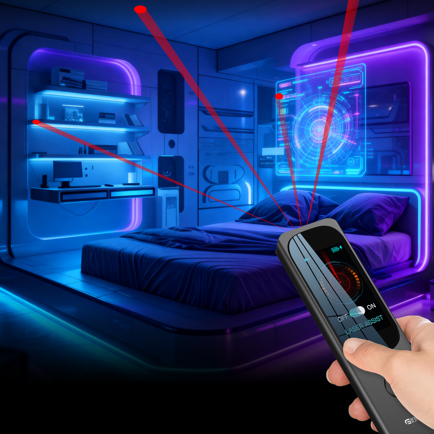 Rilevatore scanner professionale di Microspie e Telecamere 50MHz-8GHz - Rileva GPS Tracker, Microfoni, Telecamere Wireless con Schermo Touch LCD, Portatile per Auto, Ufficio, Viaggi con allarme porta