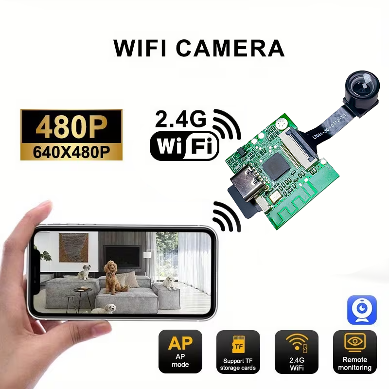Telecamera wifi mini modulo 5 volt 26x23mm gestione tramite APP registrazione video 480p su micro SD