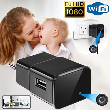 Caricatore USB con Telecamera Wi-Fi 4K/1080P - Telecamera con Visione Notturna, Microfono, Controllo App e Notifiche Movimento - Sorveglianza per Casa e Ufficio