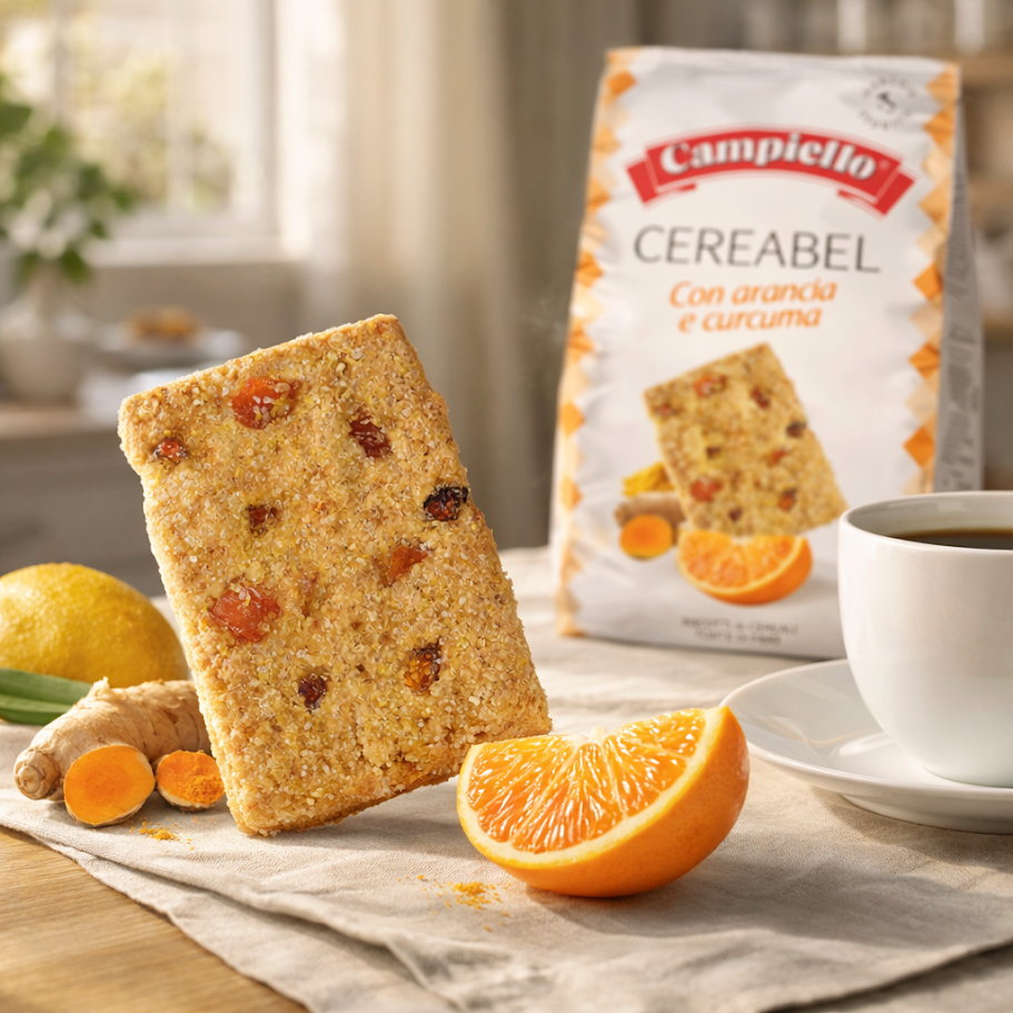 Biscotti ai Cereali con Arancia e Curcuma – Mix di Farine Pregiate (Frumento, Farro, Mais) con Curcuma e Veri Pezzi d'Arancia – Il Perfetto Equilibrio tra Gusto e Benessere per Colazione e Merenda