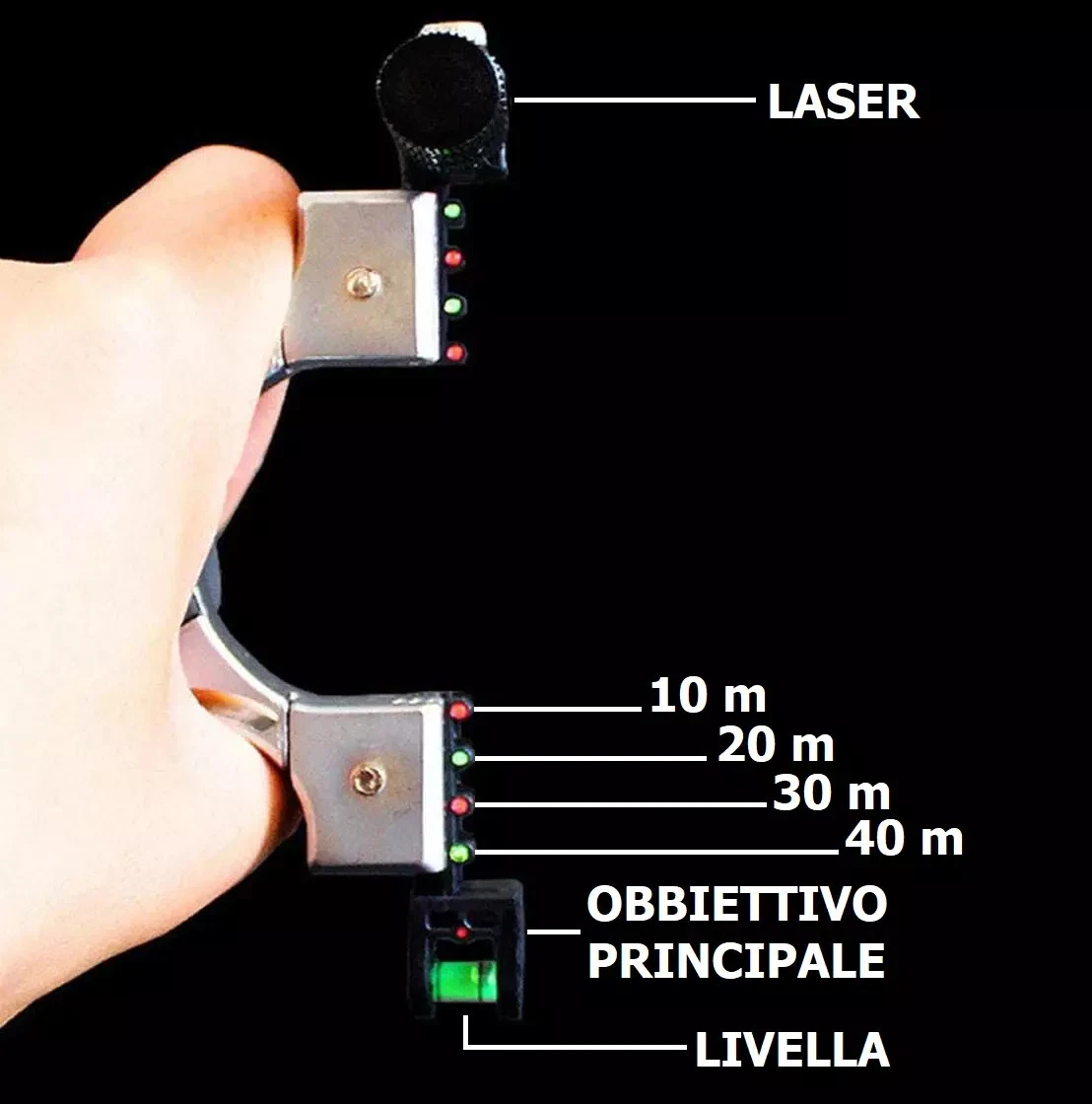 Fionda Laser Professionale con Mirino – Precisione e Potenza per Caccia e Tiro Sportivo, Impugnatura Antiscivolo, Materiale Policarbonato, Leggera 123g – Spara Pietre, Palline e Paintball – Kit Completo con Staffa e Boloboc